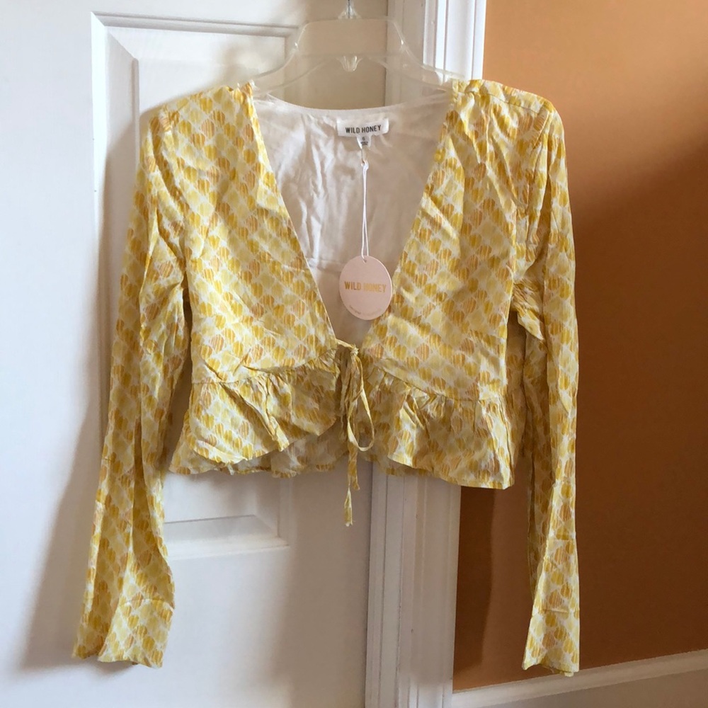 Wild Honey Front tie long sleeve cropped shirt